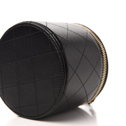 Chanel Lambskin Quilted Round Small Vanity Case With Chain Black 7 of 12