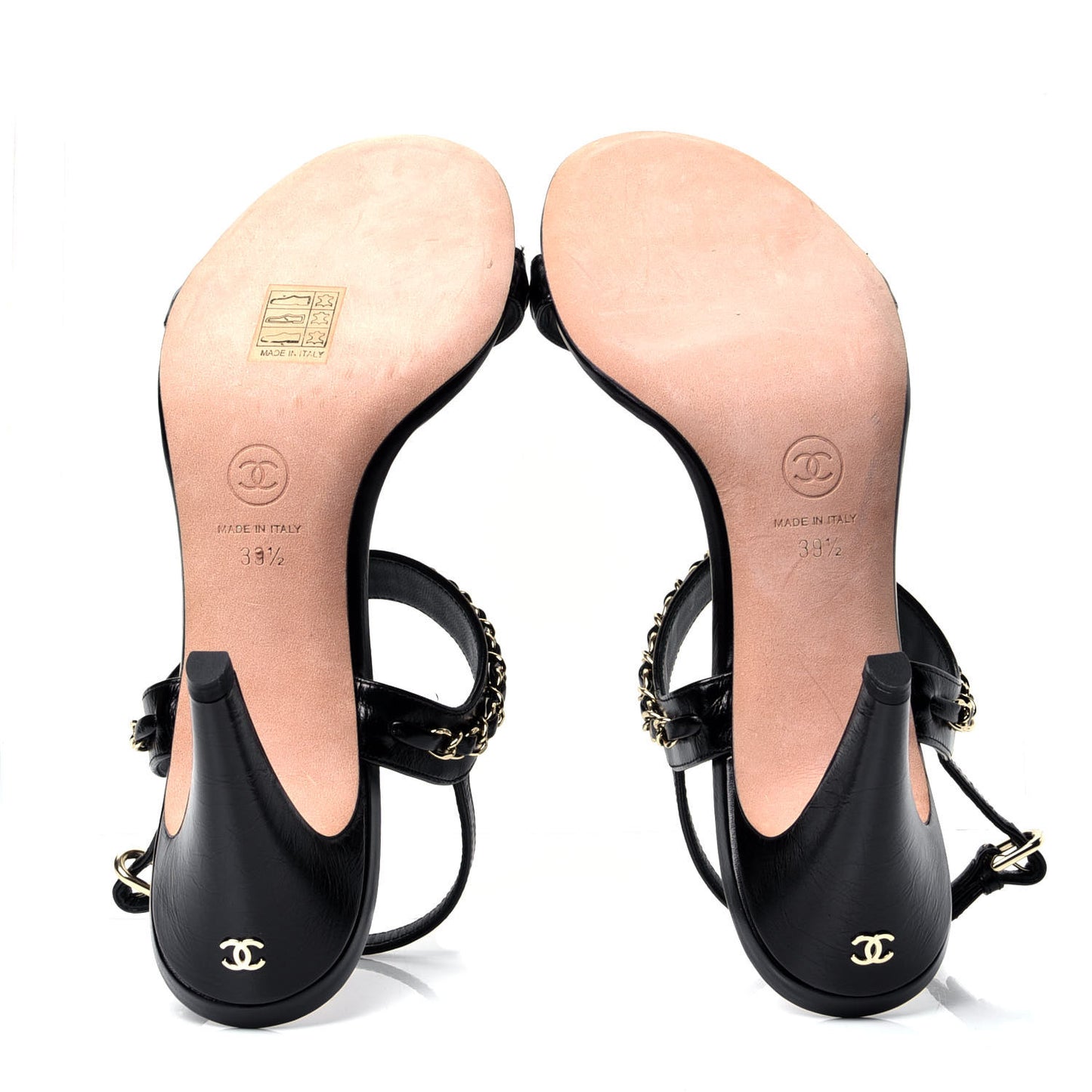Crumpled Calfskin Chain Sandals 39.5 Black