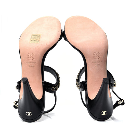Chanel Crumpled Calfskin Chain Sandals 39.5 Black 7 of 11