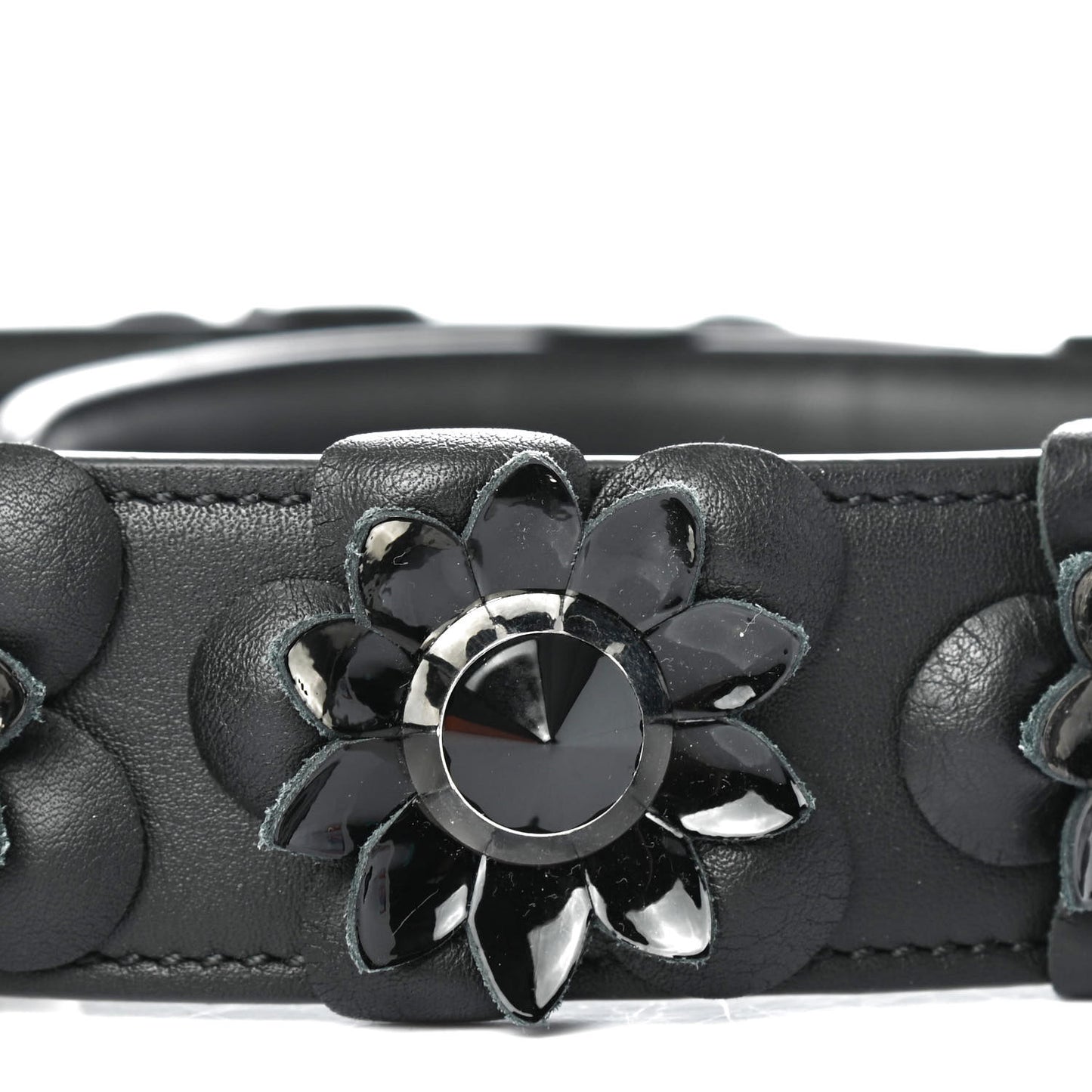 Vitello Dolce Nappa Patent Flowerland Studded Strap You Black