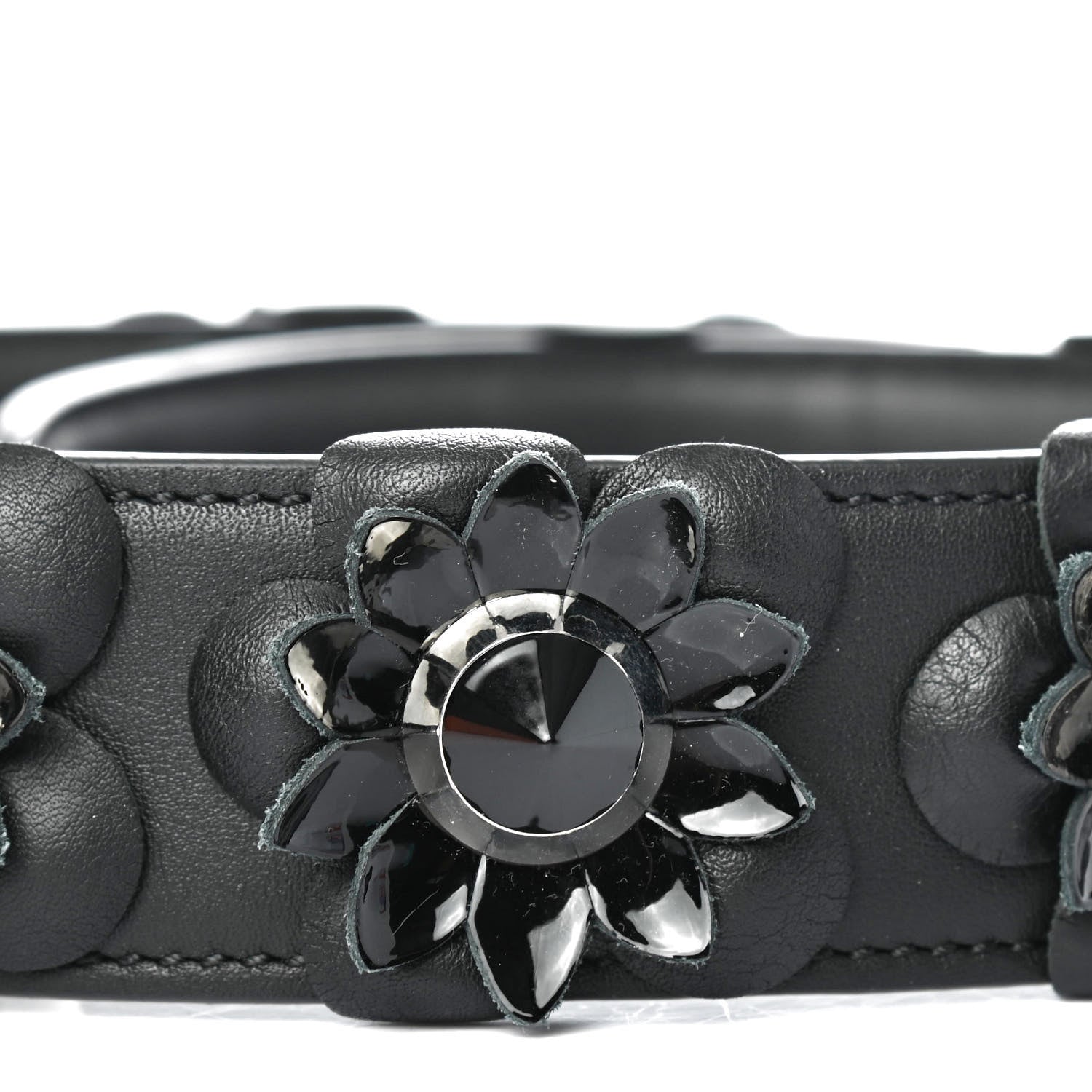 Fendi Vitello Dolce Nappa Patent Flowerland Studded Strap You Black 4 of 4
