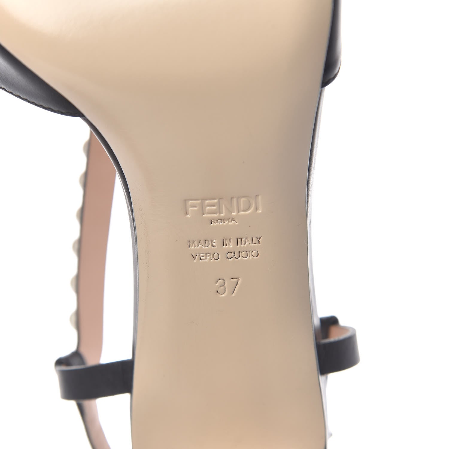 Fendi Calfskin Faux Pearl Embellished Bow Ankle Strap Heel 37 Black 7 of 8