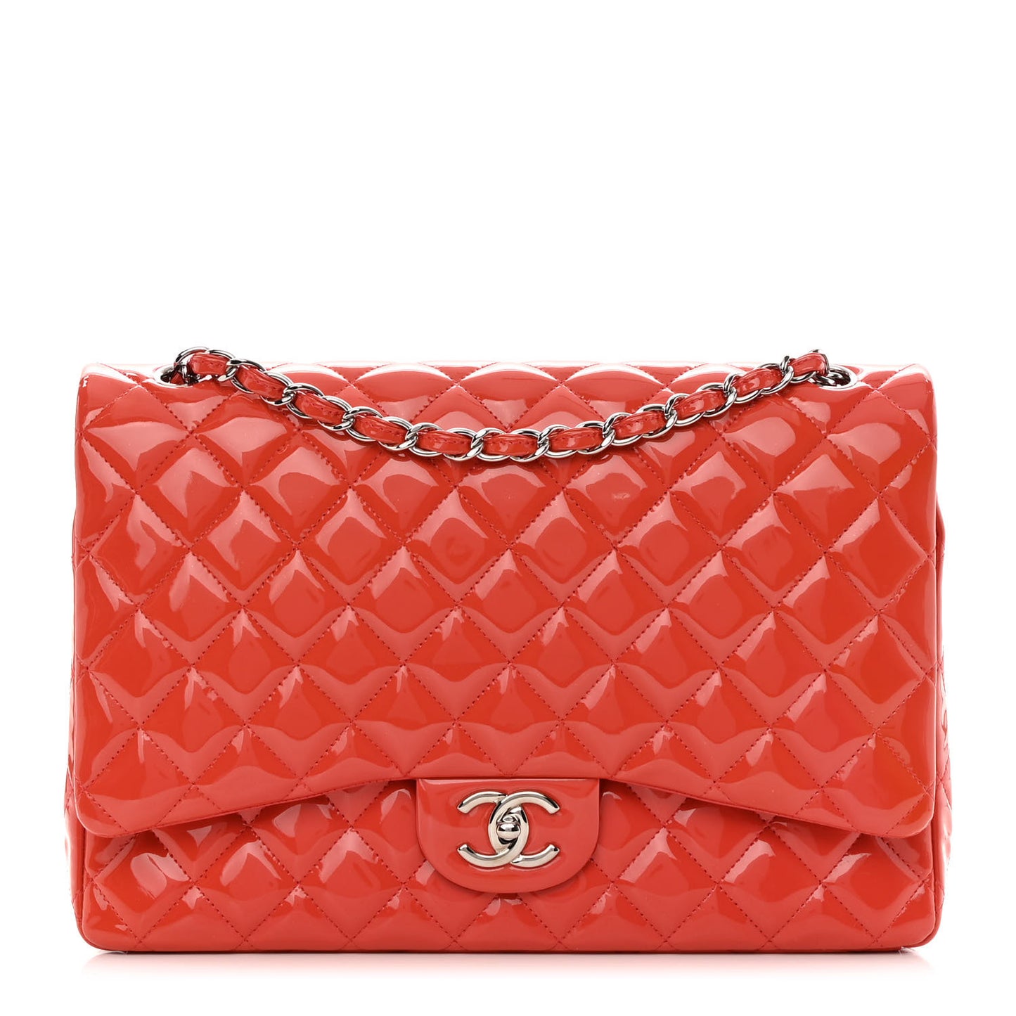 Patent Quilted Maxi Double Flap Coral