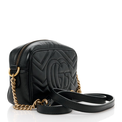 Gucci Calfskin Matelasse Mini GG Marmont Chain Shoulder Bag Black 2 of 16