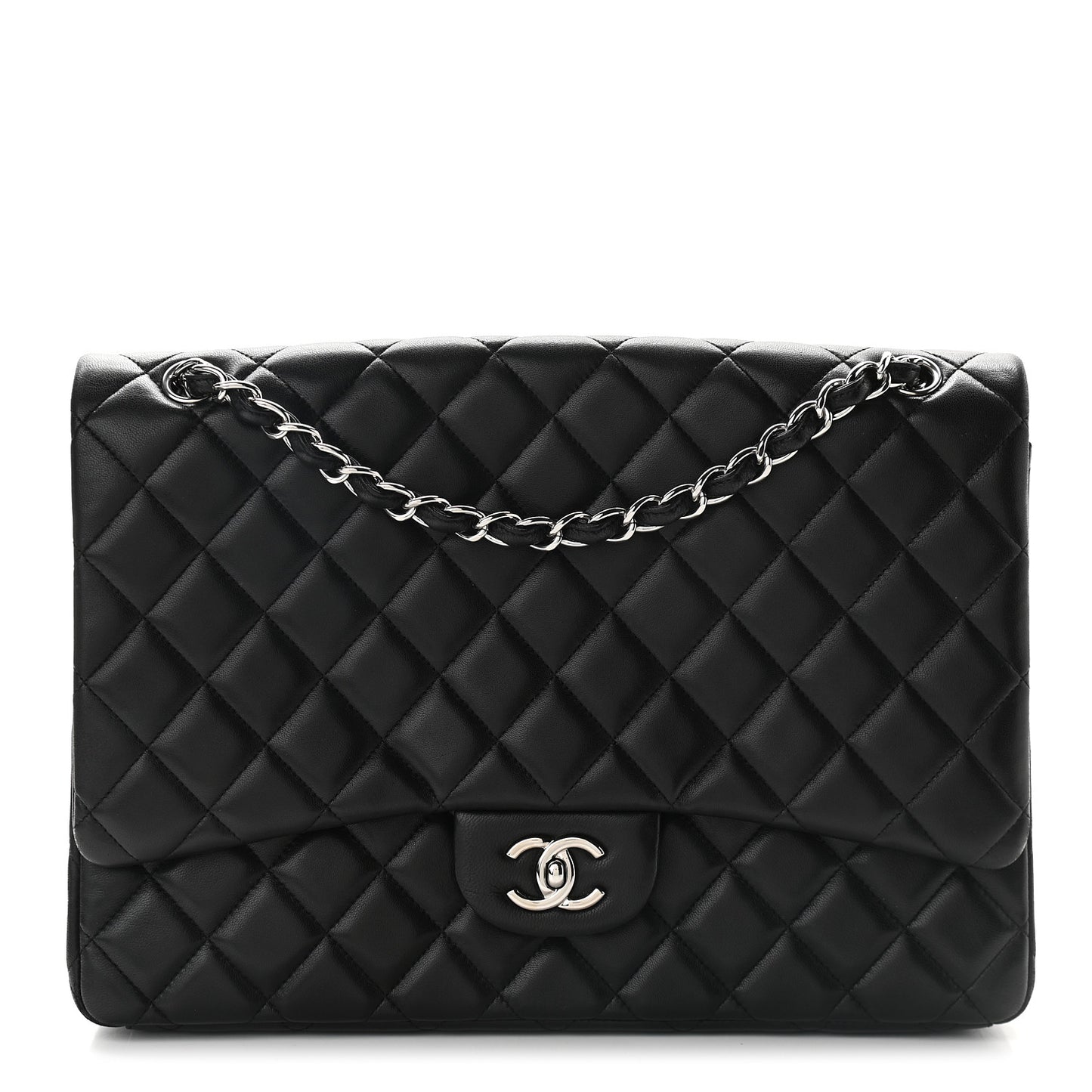 Lambskin Quilted Maxi Single Flap Black