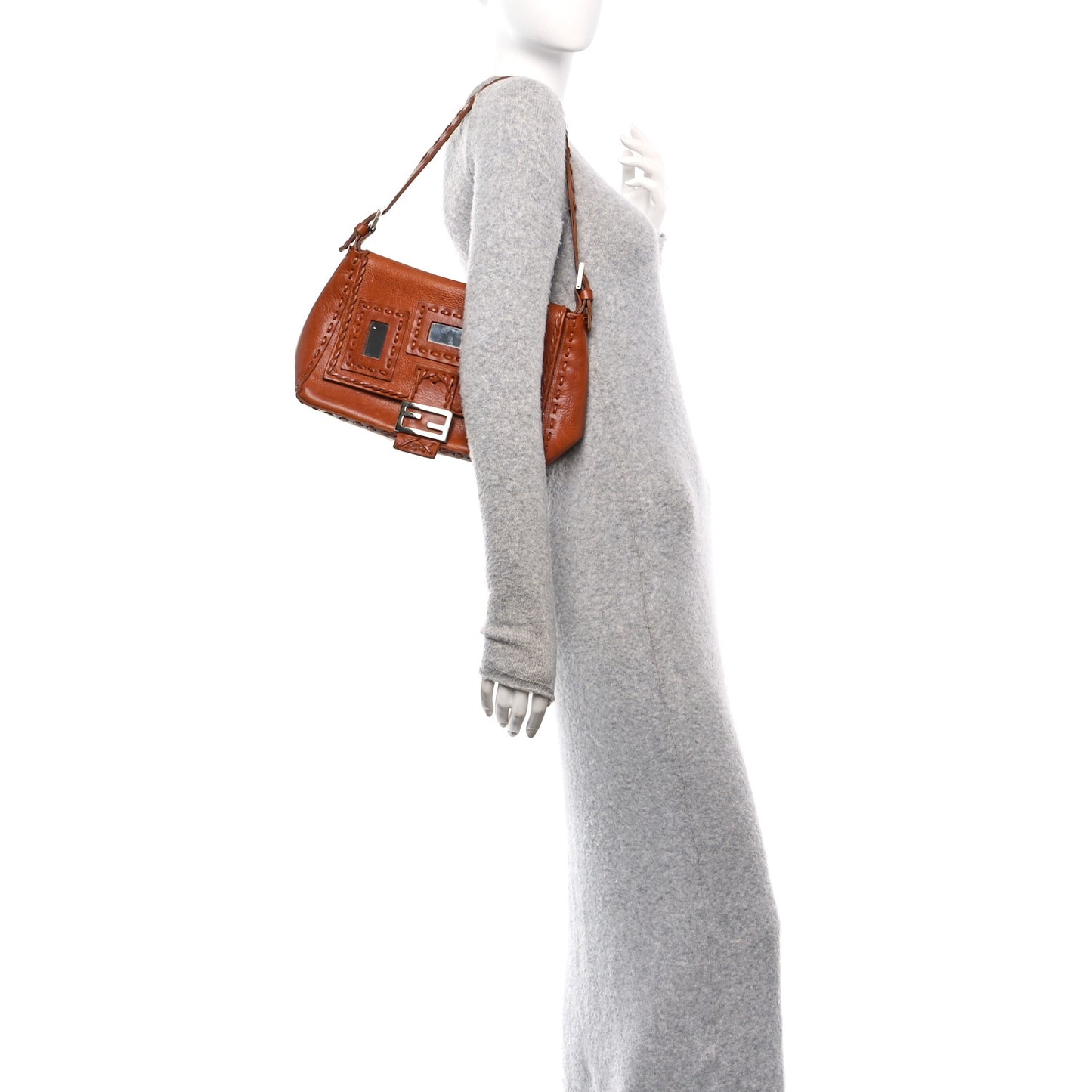 Calfskin Whipstitch Mirror Mama Baguette Brown