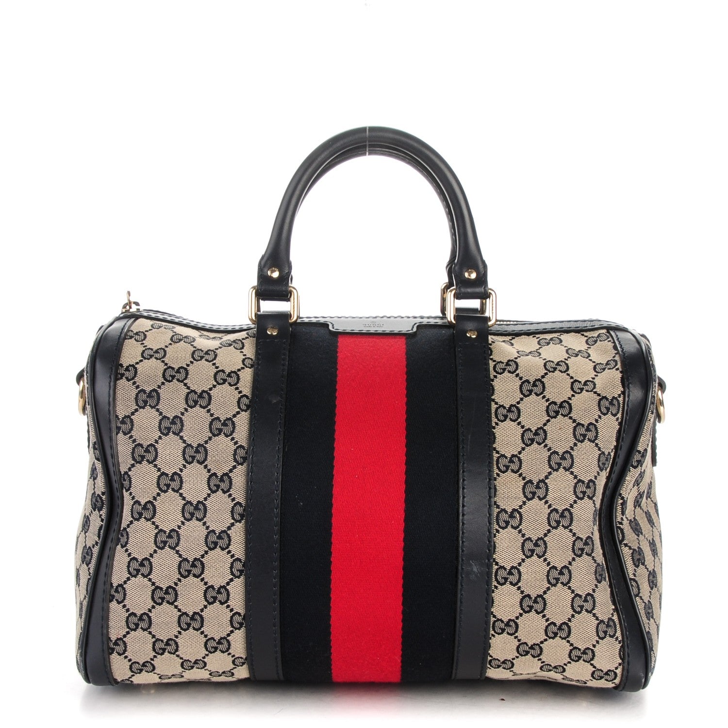 Gucci Monogram Selleria Calfskin Vintage Web Medium Boston Beige Blue 1 of 7