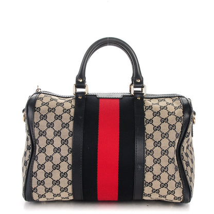 Gucci Monogram Selleria Calfskin Vintage Web Medium Boston Beige Blue 1 of 7