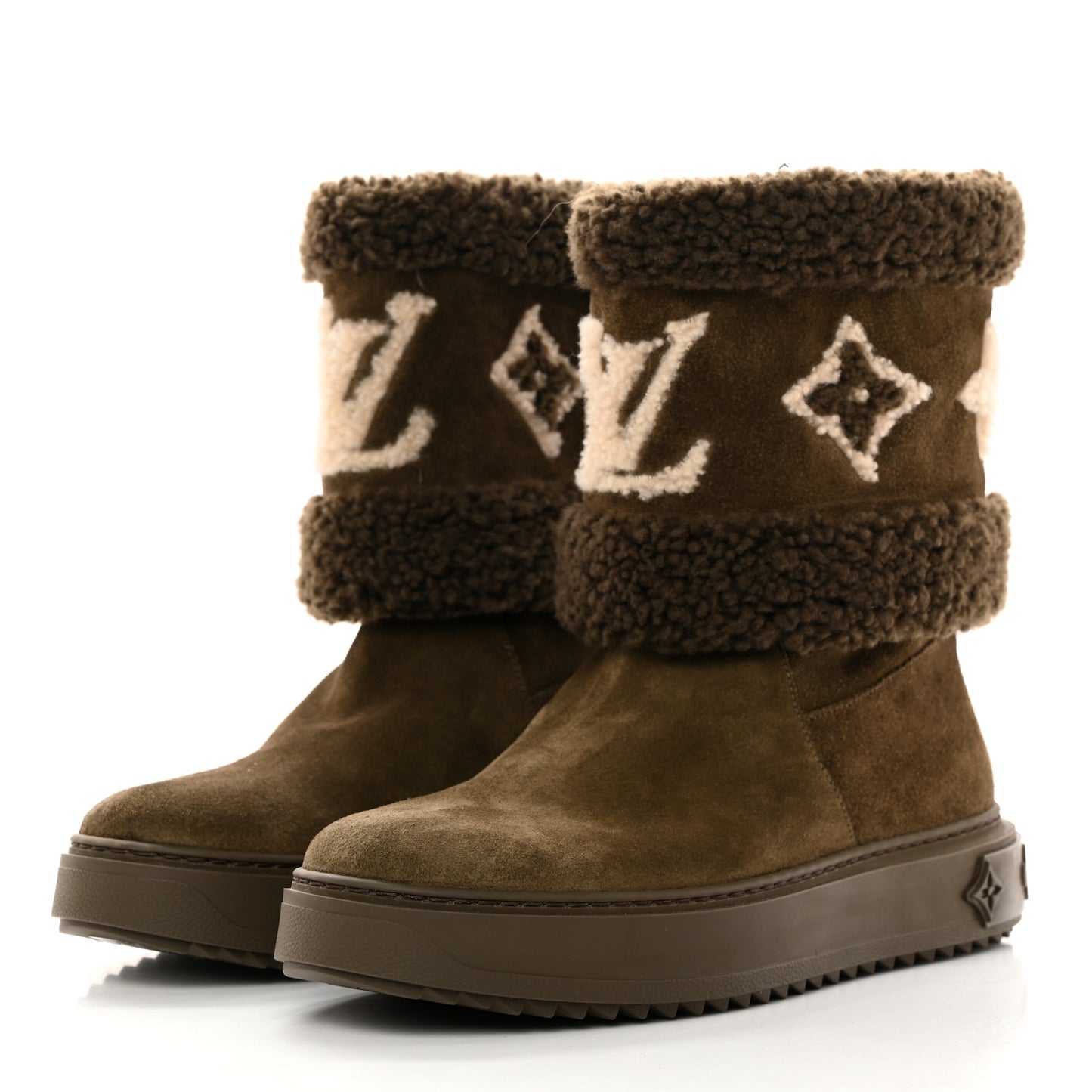 Suede Calfskin Shearling Snowdrop Flat Ankle Boot 39 Khaki