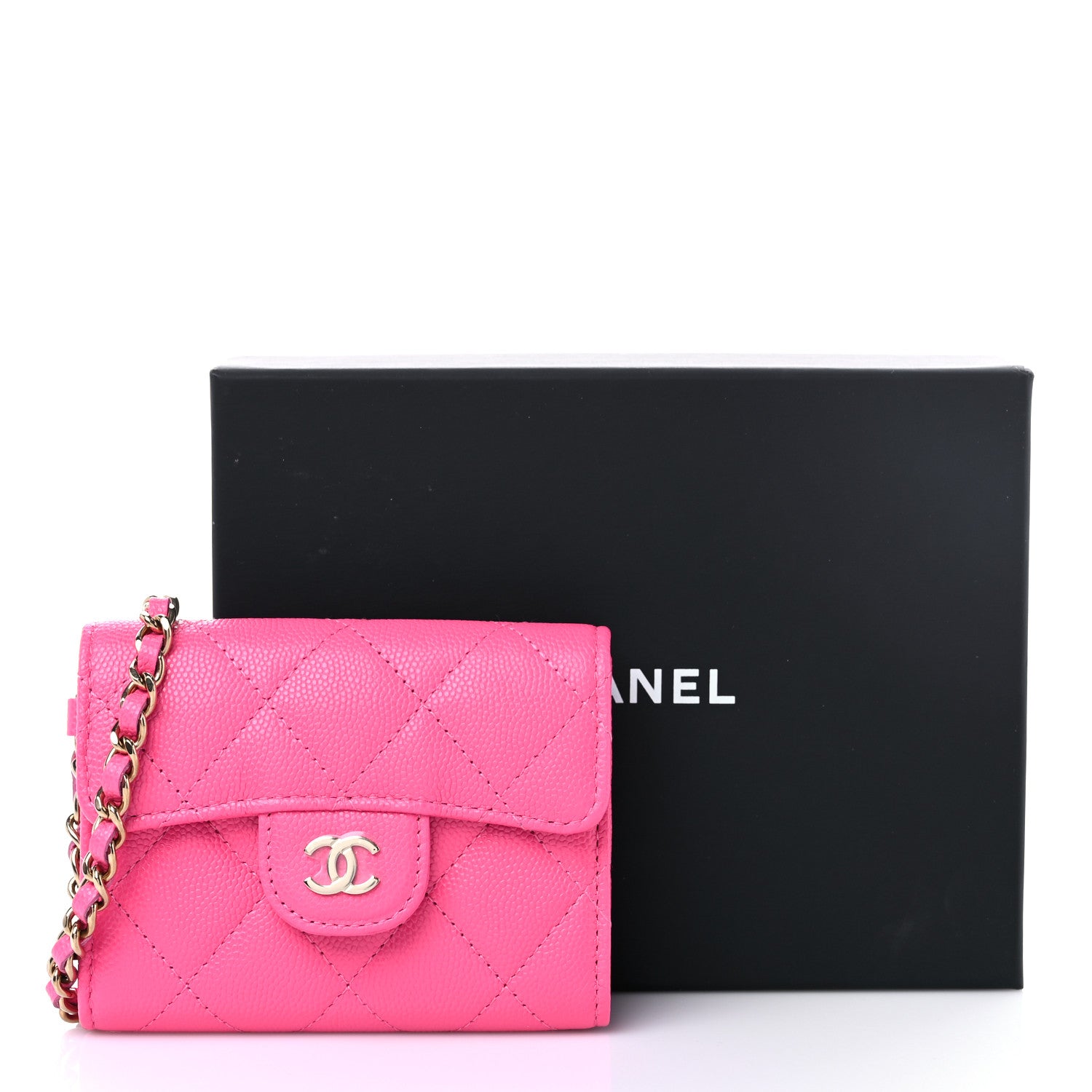 Chanel Caviar Quilted Flap Card Holder Chain Wristlet Rose 8 of 8