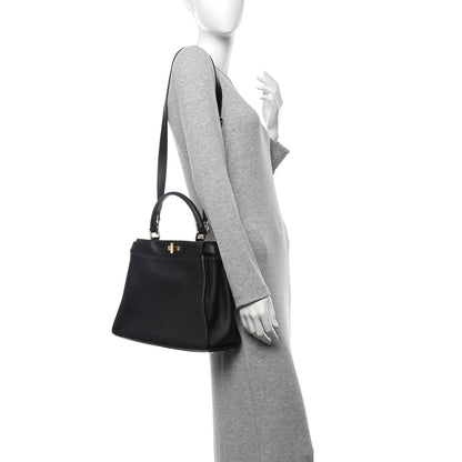 Fendi Vitello Seta Shiny Nappa Medium Peekaboo Iconic Satchel Black 2 of 10
