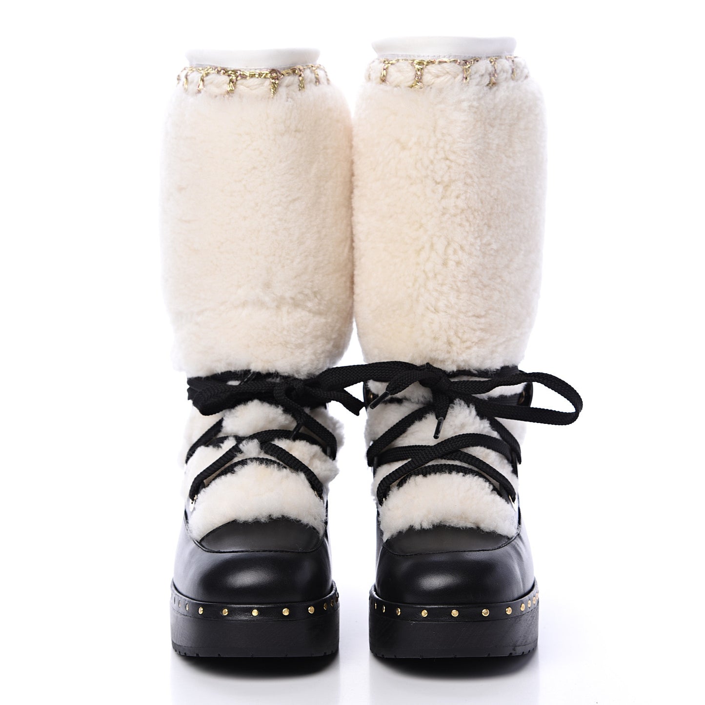 Shearling Chain Studded CC High Boot 37 Black
