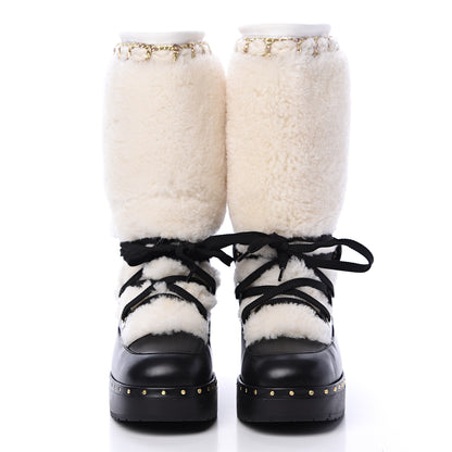Chanel Shearling Chain Studded CC High Boot 37 Black 2 of 7