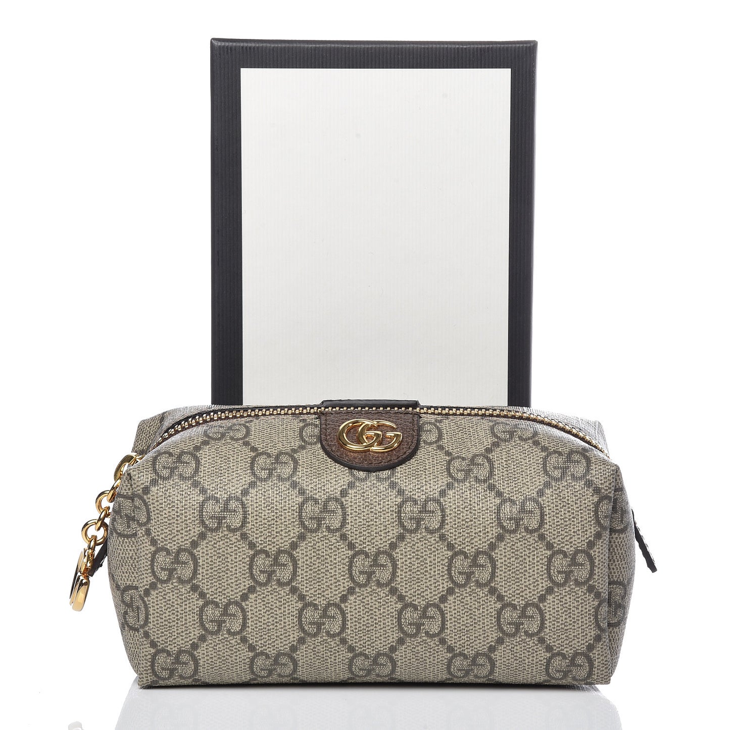 Soft GG Supreme Monogram Calfskin Small Ophidia Cosmetic Case Beige Ebony New Acero