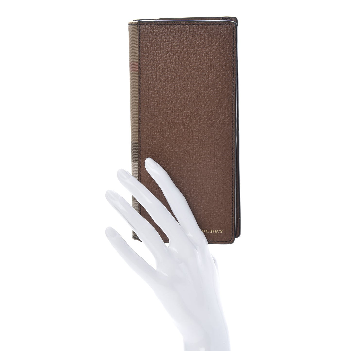 Grainy Calfskin House Check Vertical Wallet Tan