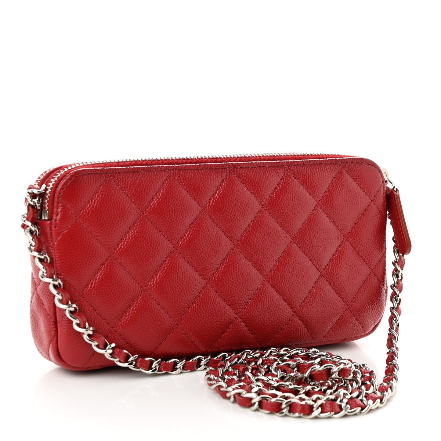 Caviar Quilted Small Clutch With Chain Dark Red