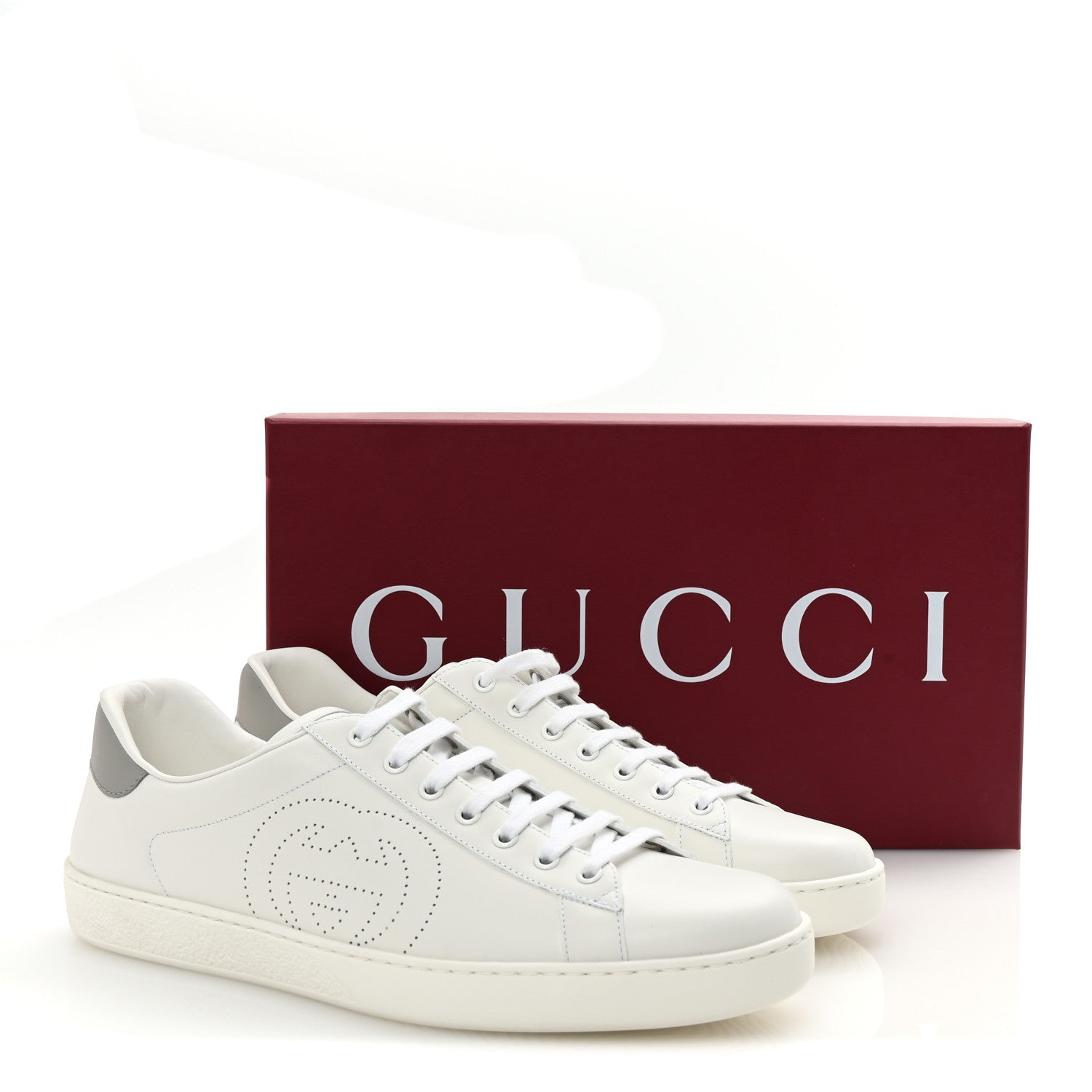 Gucci Calfskin Interlocking G Perforated Mens Ace Sneakers 12 White Grey Sky 10 of 10