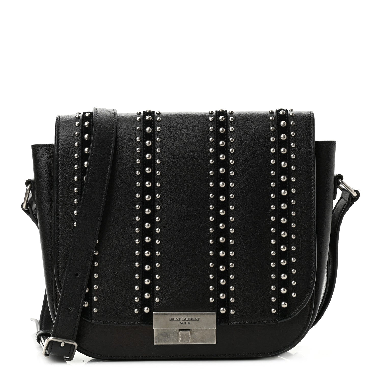 Saint Laurent Smooth Calfskin Suede Betty Stud Stripe Flap Messenger Black 1 of 10