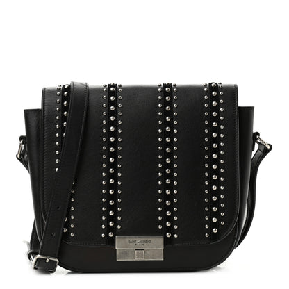 Saint Laurent Smooth Calfskin Suede Betty Stud Stripe Flap Messenger Black 1 of 10