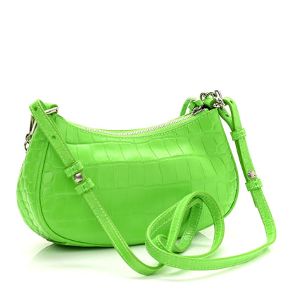 Balenciaga Extra Supple Calfskin Crocodile Embossed Le Cagole Mini Purse With Chain Acid Green 3 of 10
