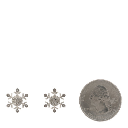 Chanel Crystal CC Snowflake Earrings Silver 2 of 5