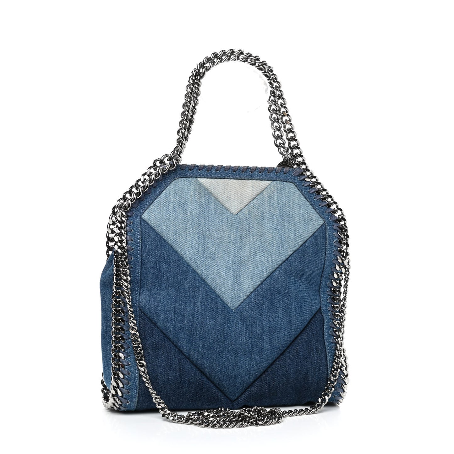 Eco Denim Chevron Quilted Mini Falabella Fold Over Tote Blue