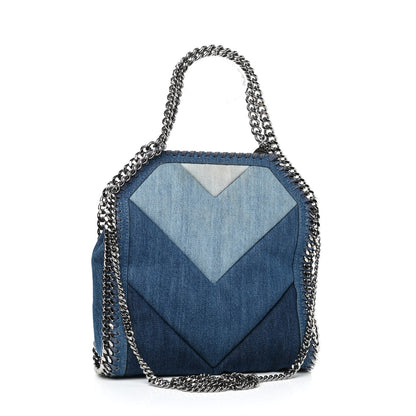 Stella McCartney Eco Denim Chevron Quilted Mini Falabella Fold Over Tote Blue 2 of 8