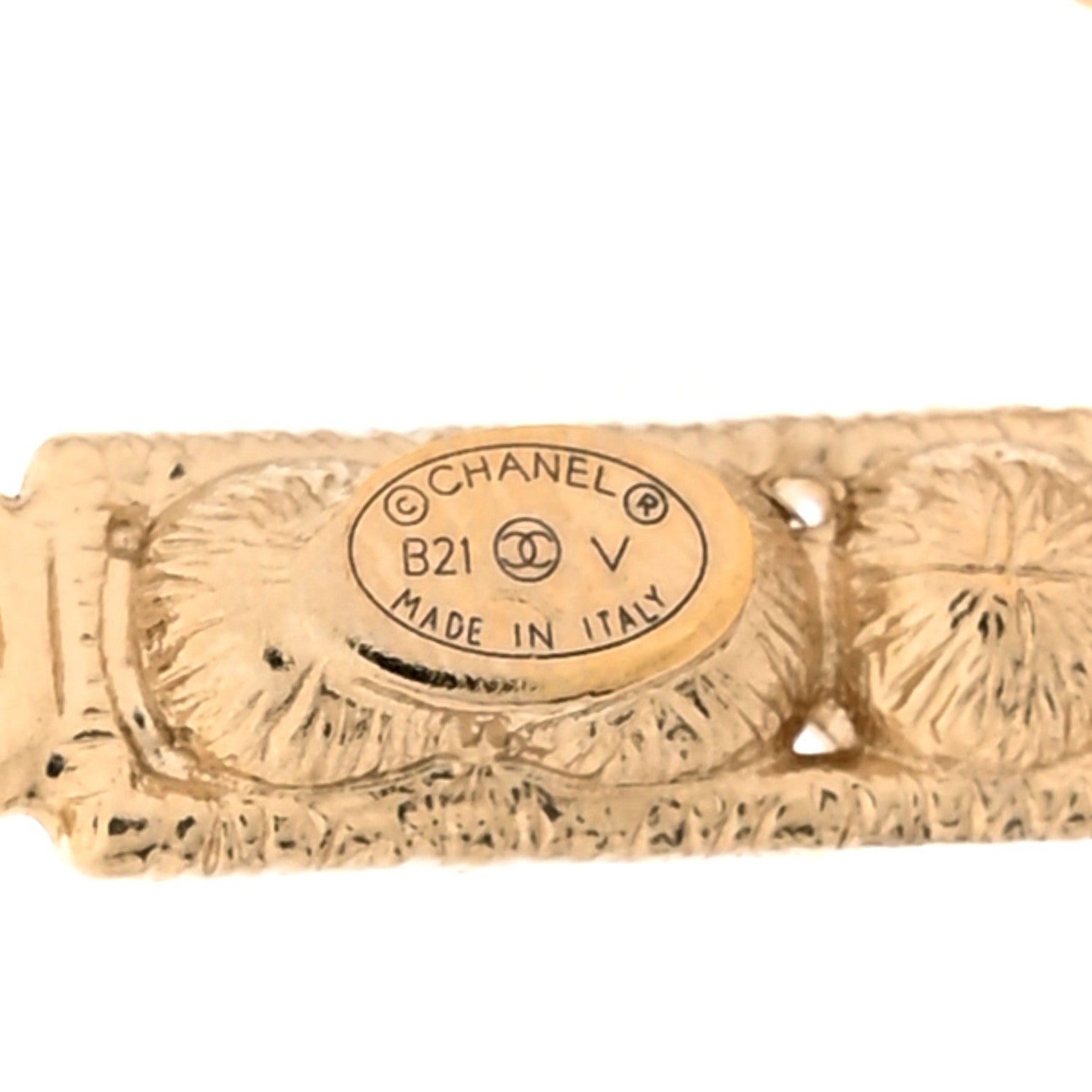 Chanel Crystal Cha-Nel Logo Drop Earrings Gold 4 of 5