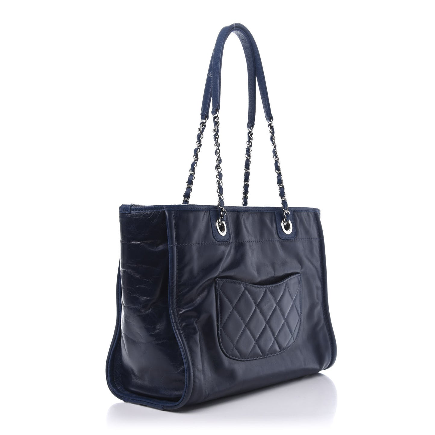 Glazed Calfskin Small Deauville Tote Blue