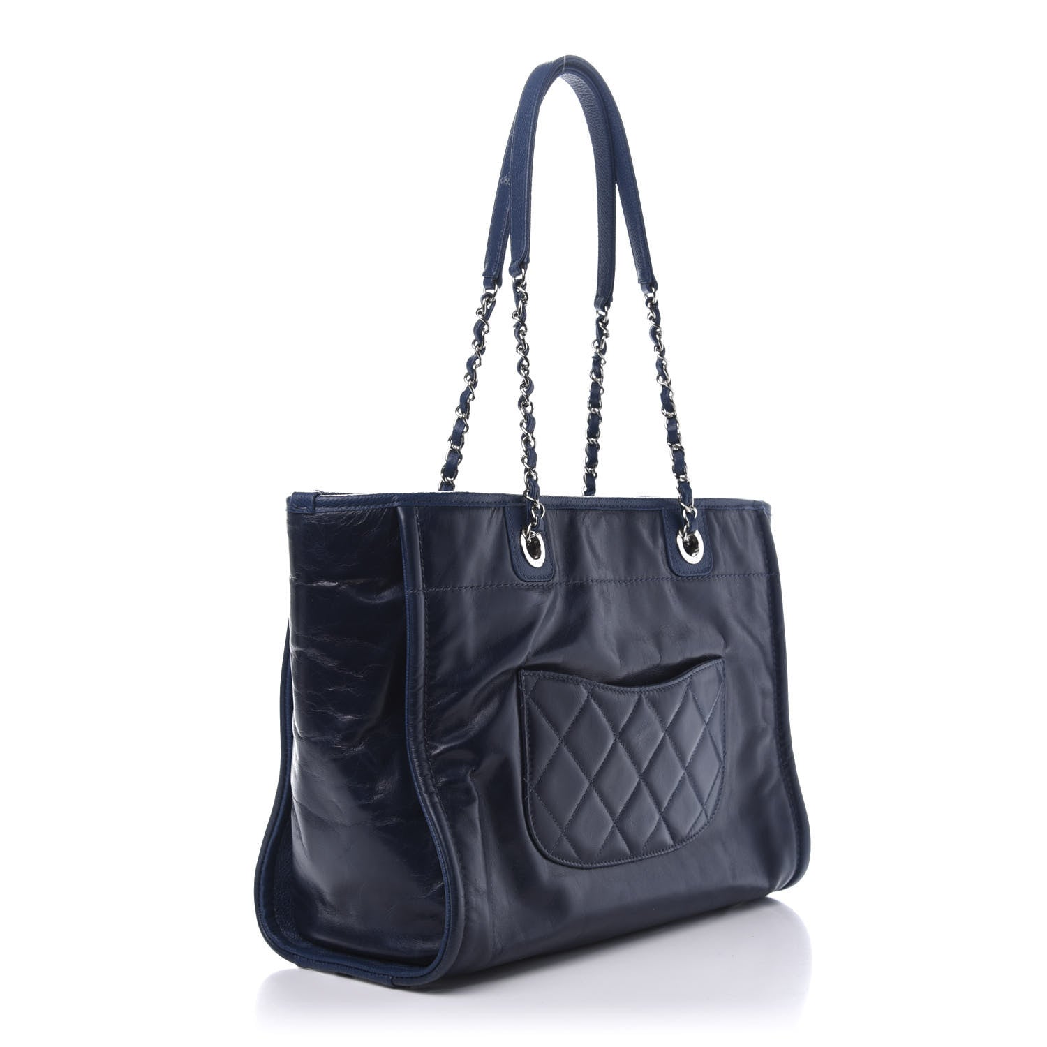 Chanel Glazed Calfskin Small Deauville Tote Blue 4 of 12