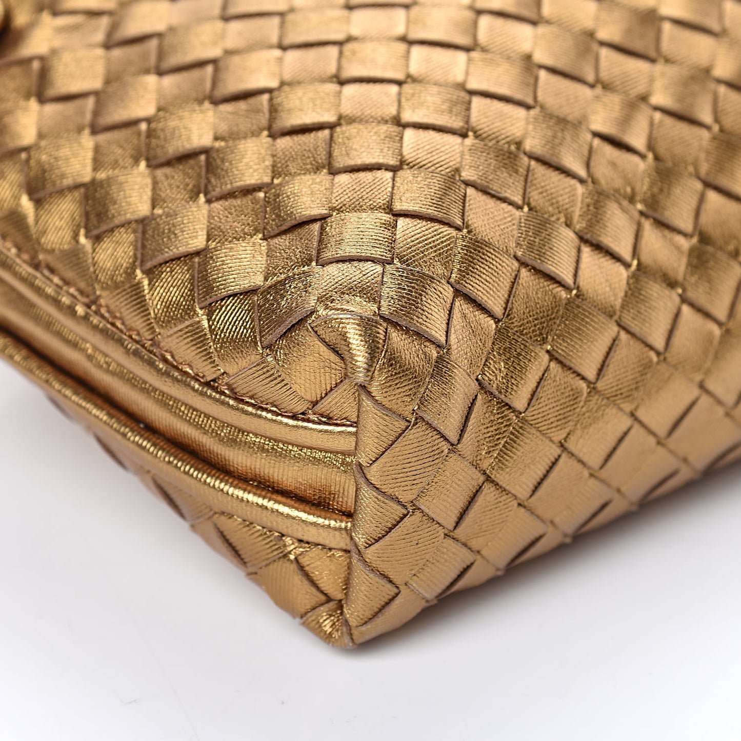 Metallic Grosgrain Intrecciato Pillow Crossbody Messenger Dark Gold