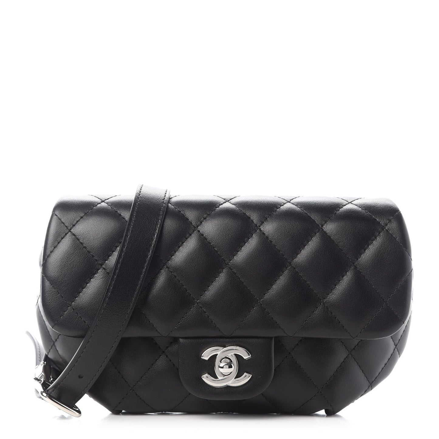 Calfskin Quilted CC Uniform Flap Belt Bag Black