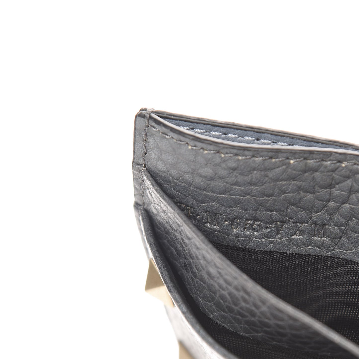 Pebbled Calfskin Rockstud Camouflage Card Holder Black Grey