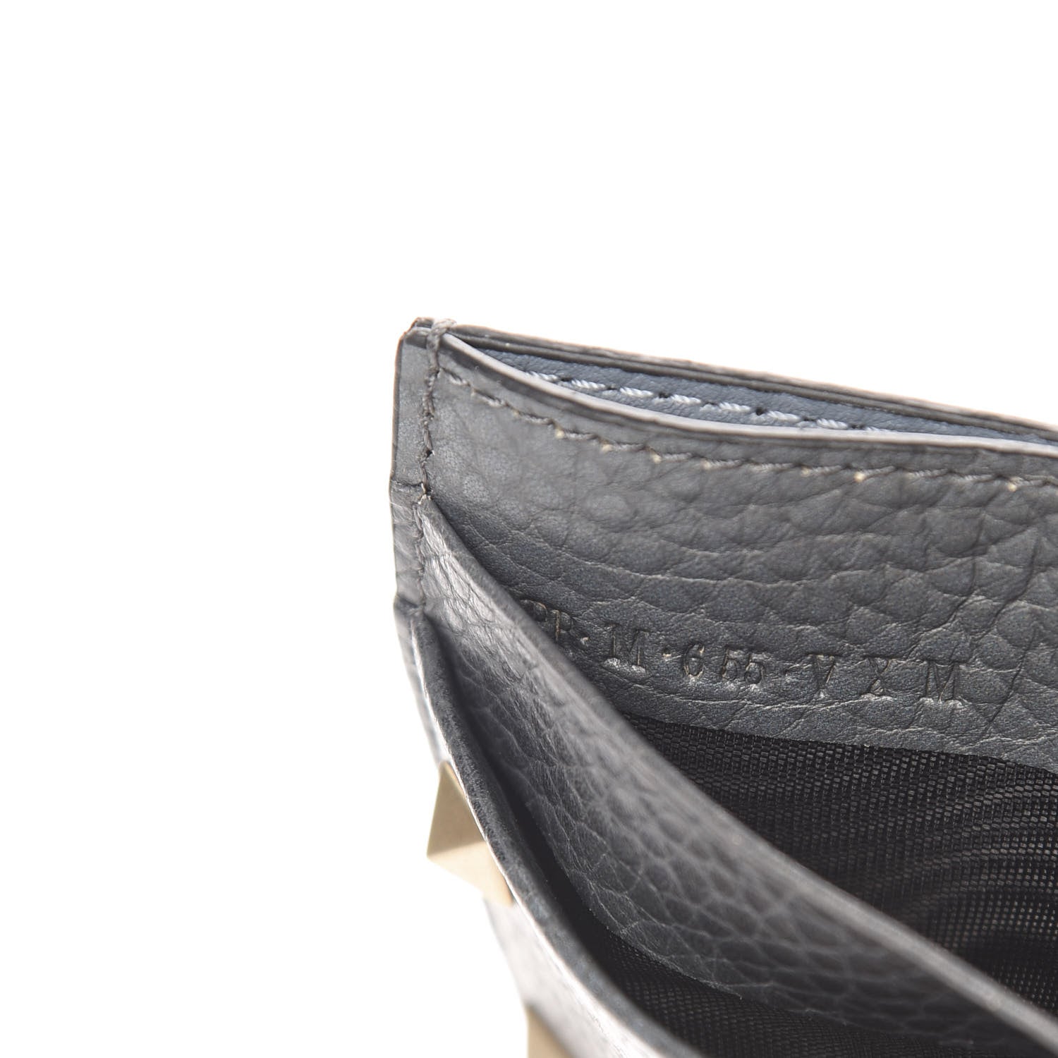 Valentino Garavani Pebbled Calfskin Rockstud Camouflage Card Holder Black Grey 6 of 8