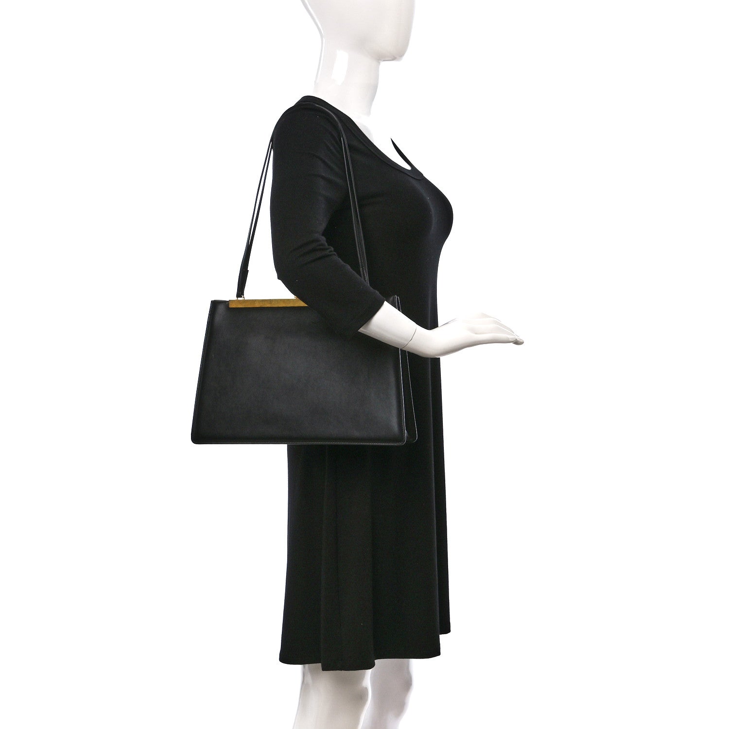 Celine Smooth Calfskin Medium Clasp Shoulder Bag Black 2 of 10