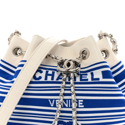 Chanel Mixed Fibers Lambskin Venise Biarritz Drawstring Bucket Bag Blue White 8 of 12