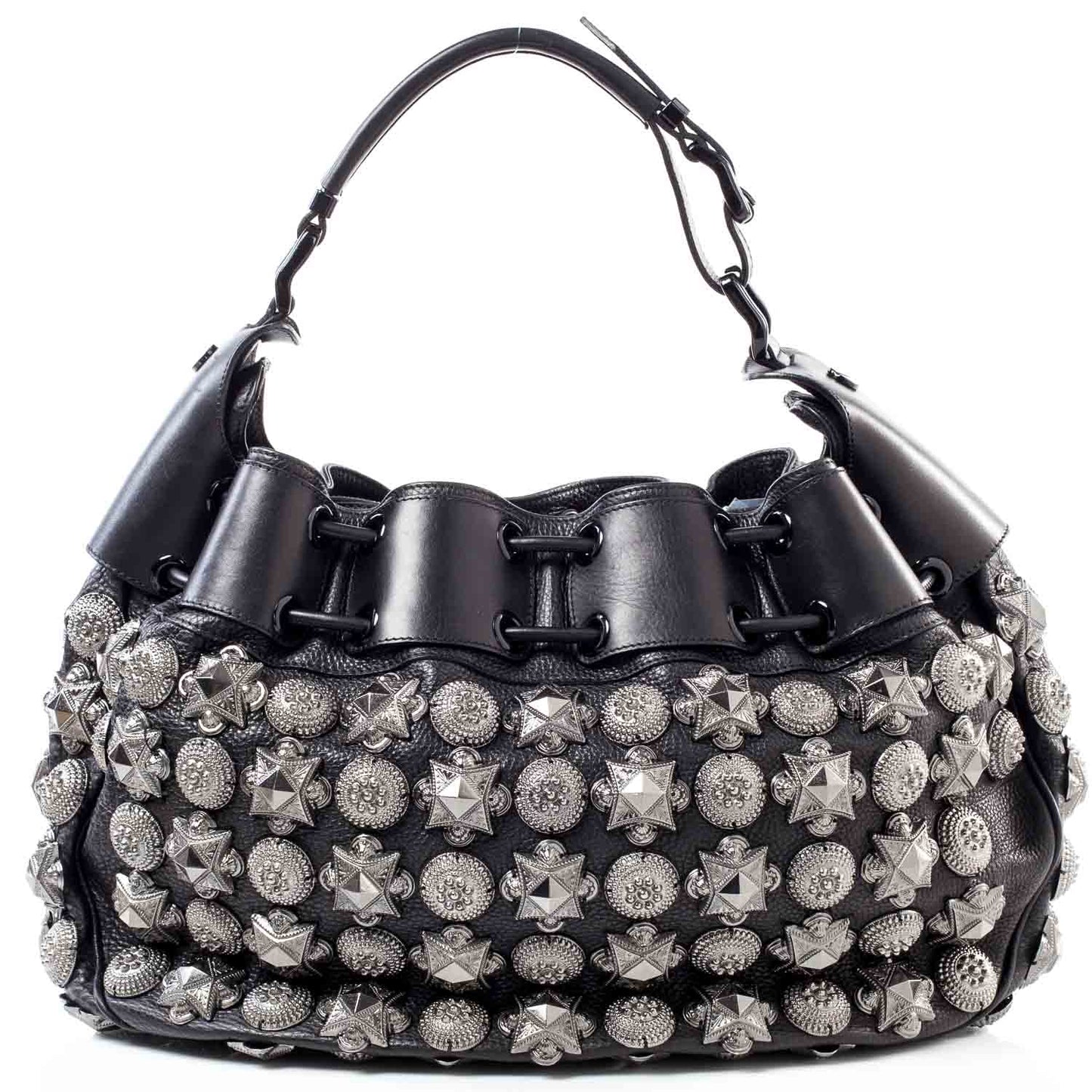 Prorsum Leather Mason Warrior Studded Hobo Black