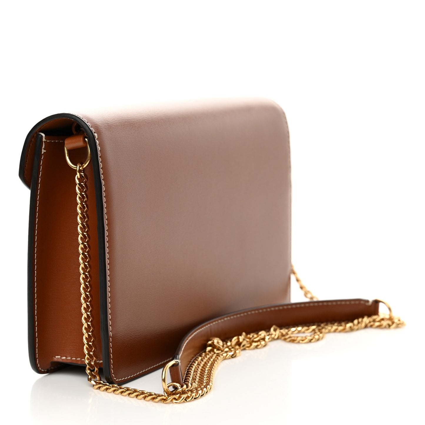 Shiny Calfskin Triomphe Margo Wallet on Chain Gold