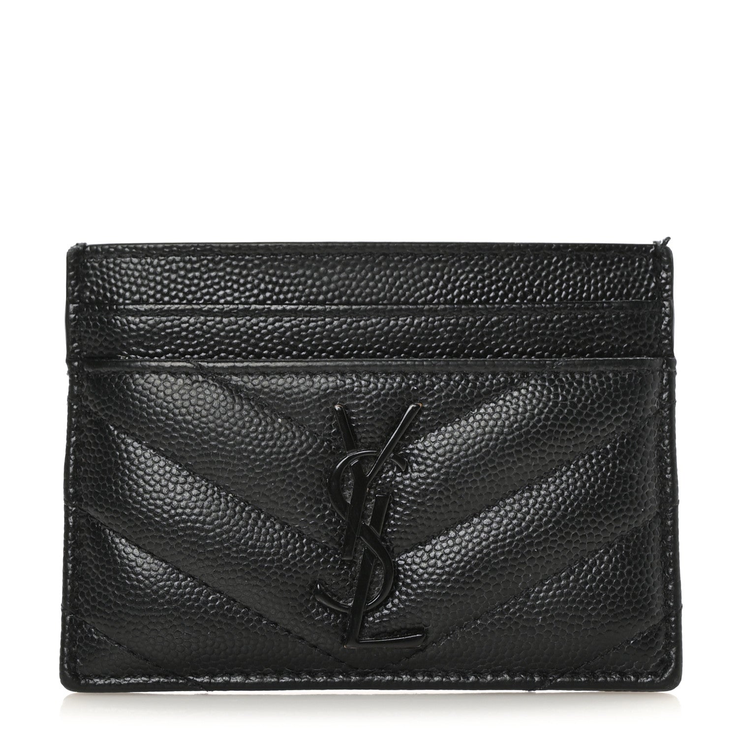 Saint Laurent Grain De Poudre Matelasse Chevron Monochrome Monogram Credit Card Case Black 1 of 7