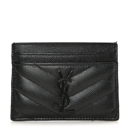 Saint Laurent Grain De Poudre Matelasse Chevron Monochrome Monogram Credit Card Case Black 1 of 7