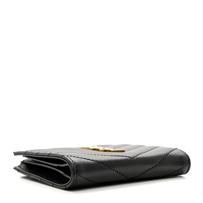 Saint Laurent Grain De Poudre Matelasse Chevron Monogram Zipped Card Case Black 4 of 7