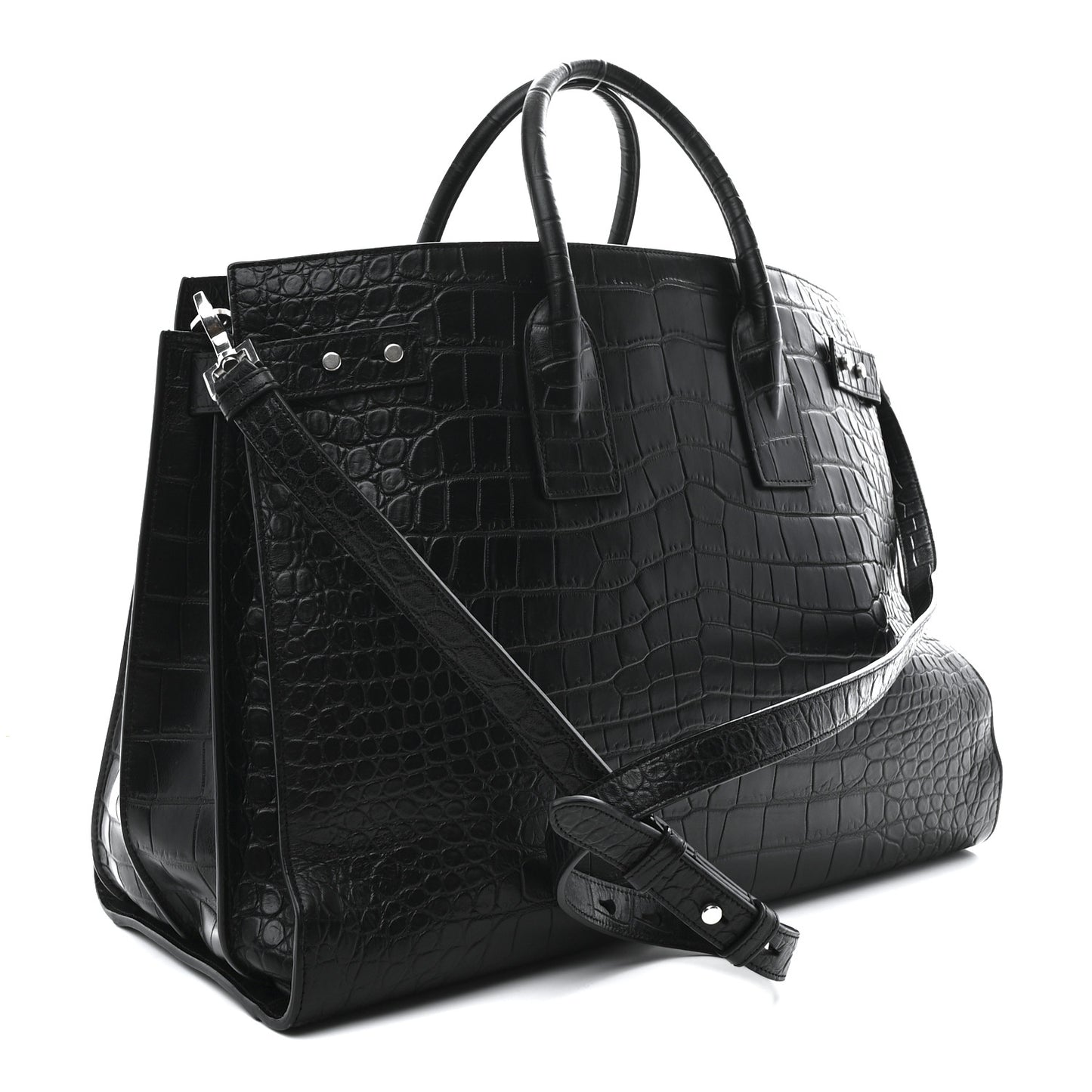 Calfskin Crocodile Embossed Large Souple Sac De Jour Black