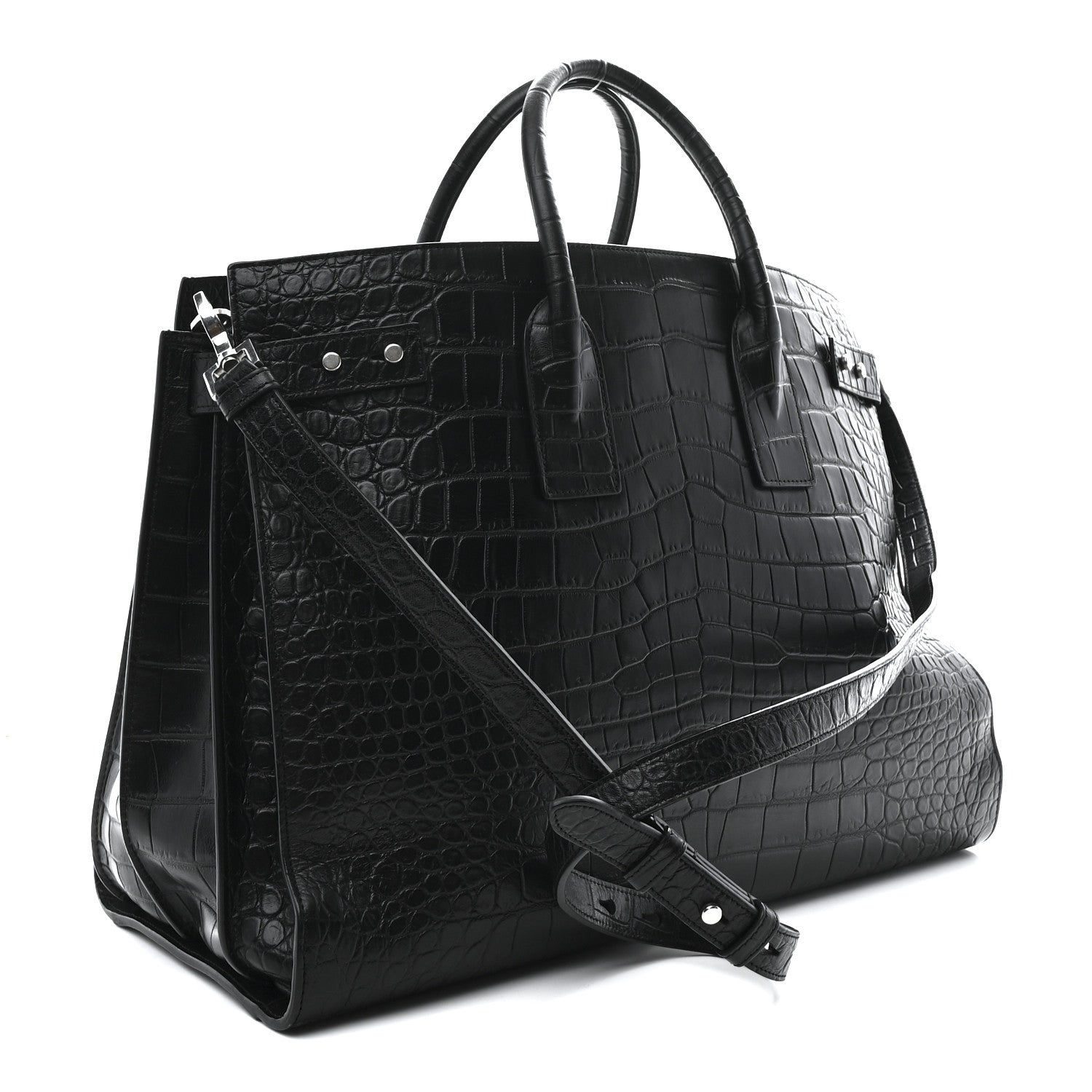 Saint Laurent Calfskin Crocodile Embossed Large Souple Sac De Jour Black 4 of 10