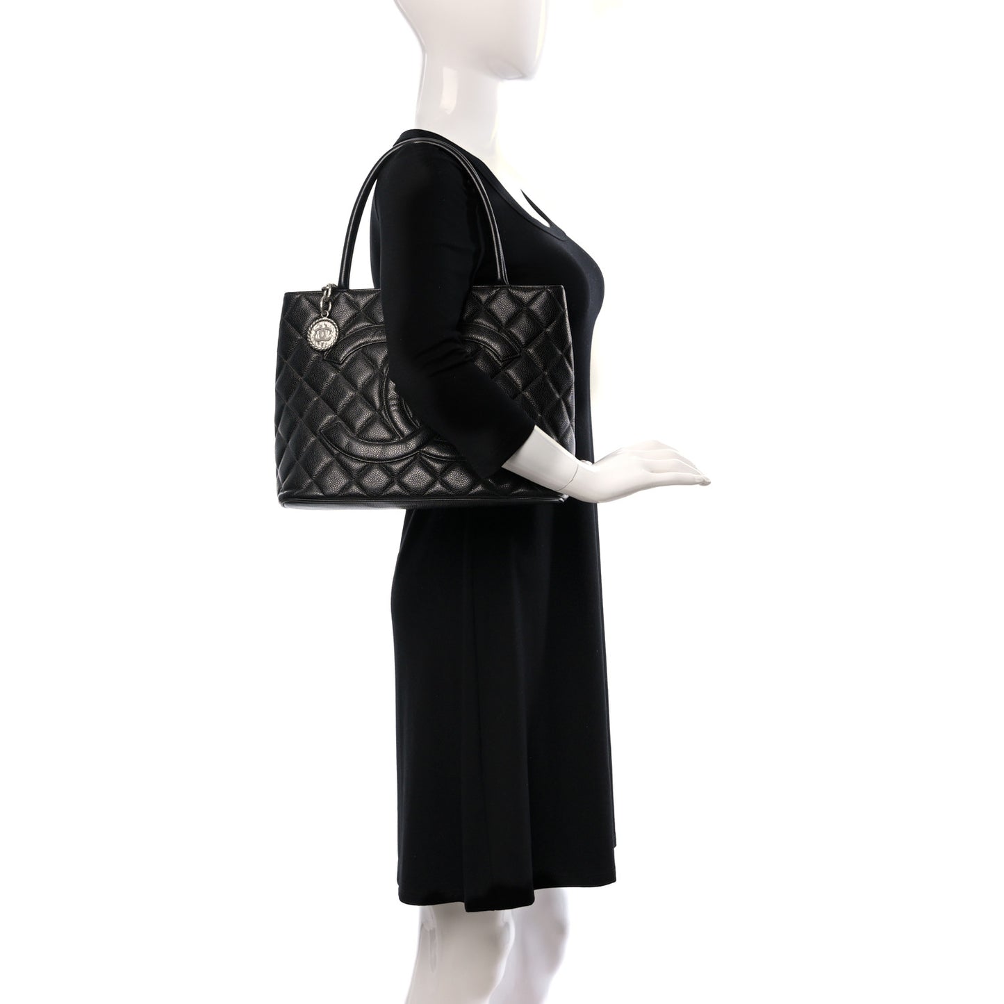 Caviar Quilted Medallion Tote Black