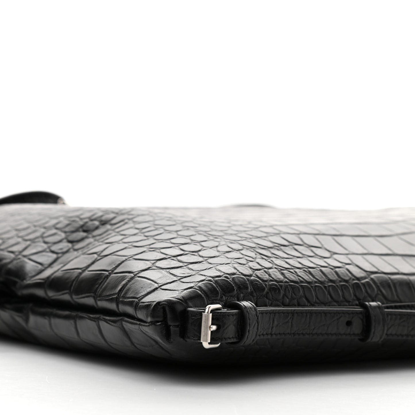 Calfskin Crocodile Embossed Large Convertible ID Bag Black