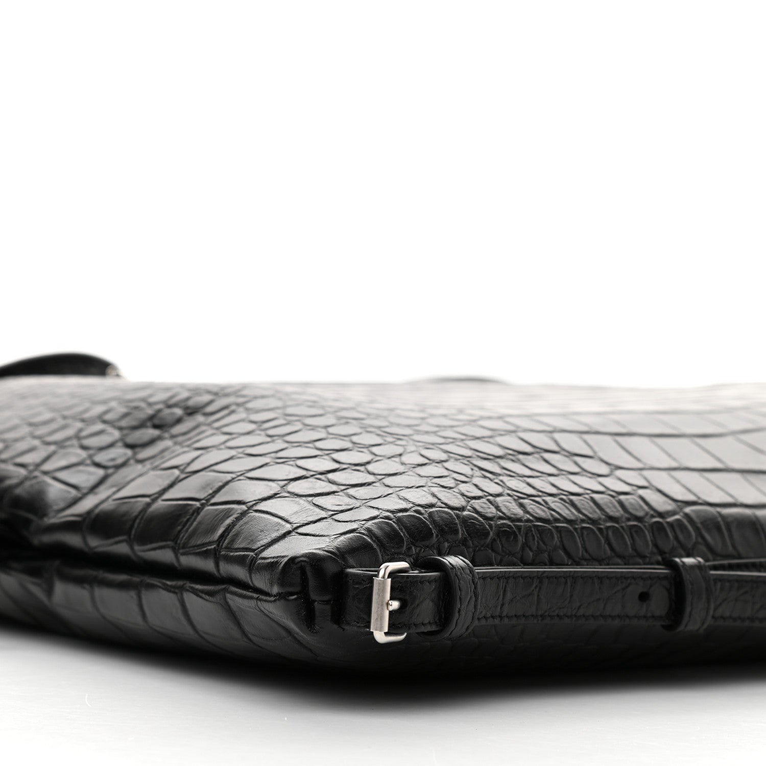 Saint Laurent Calfskin Crocodile Embossed Large Convertible ID Bag Black 9 of 10