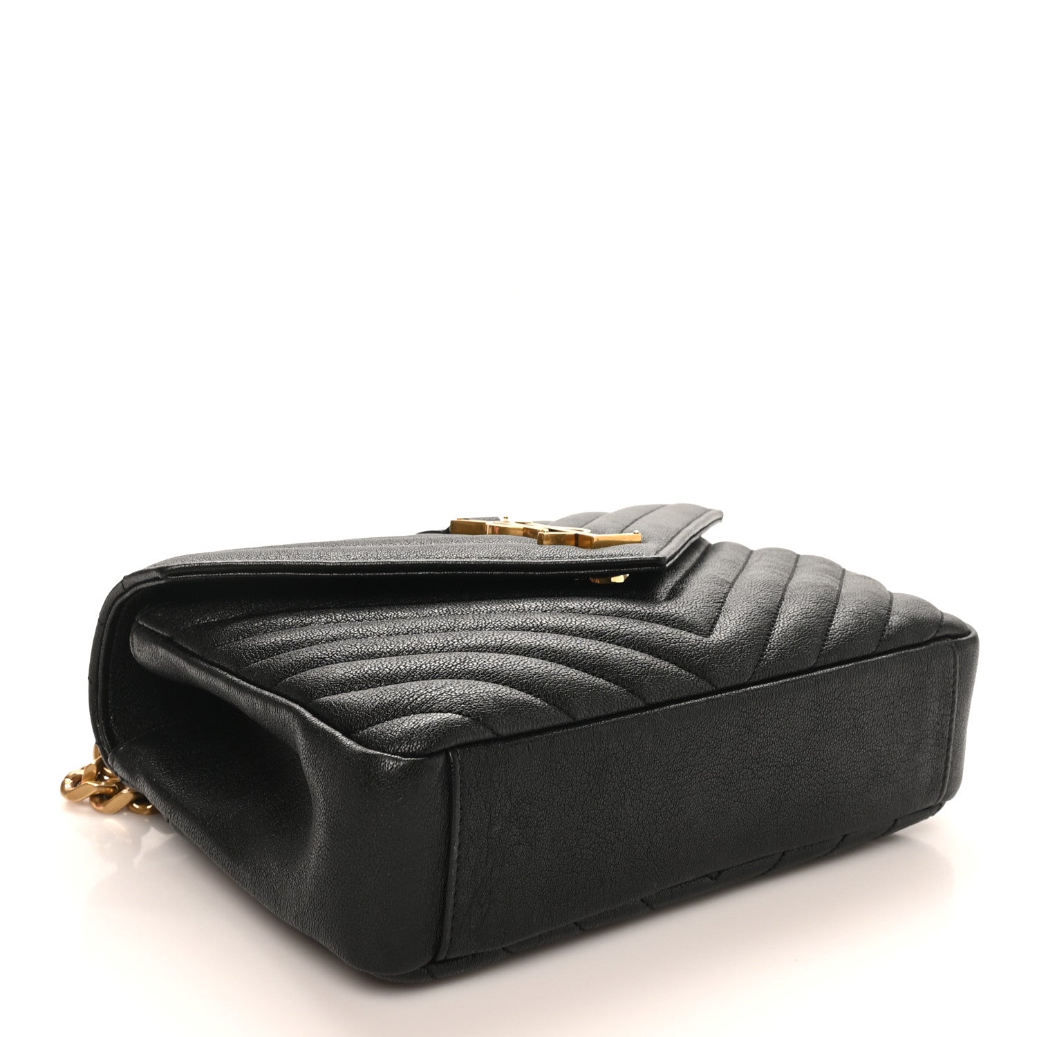 Saint Laurent Sheepskin Matelasse Chevron Monogram Medium College Bag Black 4 of 10