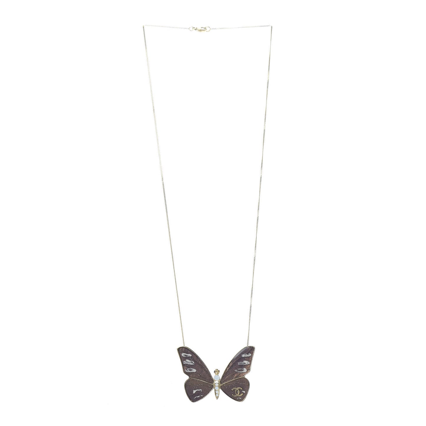 Crystal Enamel Butterfly CC Necklace Gold Multicolor