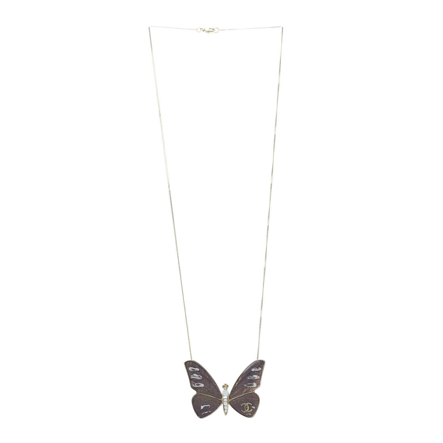 Chanel Crystal Enamel Butterfly CC Necklace Gold Multicolor 3 of 4