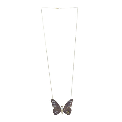 Chanel Crystal Enamel Butterfly CC Necklace Gold Multicolor 3 of 4